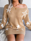 Women's star straight neck off shoulder wool dress knitted dress