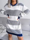 Women's striped casual loose wool dress knitted dress