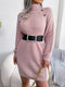 Women's casual button high neck long sleeve bottomed fur dress