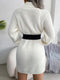 Women's casual button high neck long sleeve bottomed fur dress