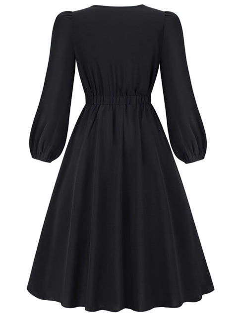 Women's round neck bow A-line mid-length dresses