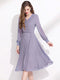 Women's V-Neck Long Sleeve Pleated Midi Dress