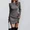 Autumn/Winter Solid Color Round Neck Long Sleeve Sexy Sweater Dress