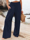 Women's casual wide-leg slub cotton loose trousers