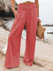 Women's casual wide-leg slub cotton loose trousers