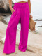 Women's casual wide-leg slub cotton loose trousers