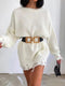 Women's solid color crew neck ripped sweater dress