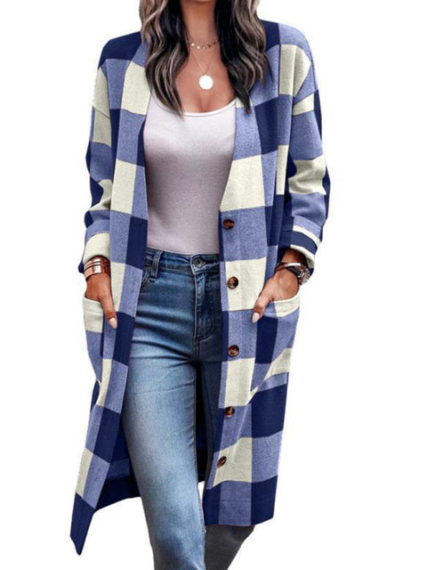 Women'sCasual Check Print Pocket Jacket
