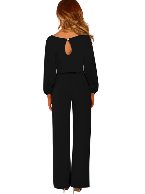 Women's woven simple and elegant long-sleeved waist jumpsuit - Rokkaku 18 online shop
