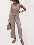 Women's Woven Fashion Casual Leopard Print V-Neck Jumpsuit - Rokkaku 18 online shop