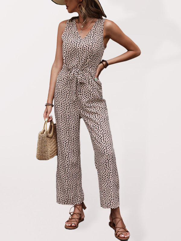 Women's Woven Fashion Casual Leopard Print V-Neck Jumpsuit - Rokkaku 18 online shop