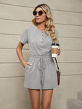 Women's Knit Loose Short Sleeve Button Tie Jumpsuit - Rokkaku 18 online shop