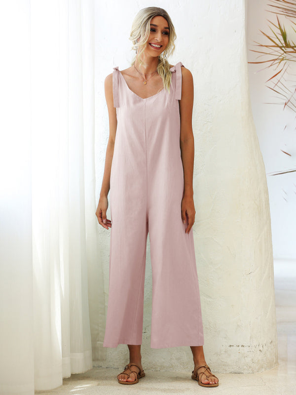 Women's Woven Strap Loose Casual Straight Overalls - Rokkaku 18 online shop