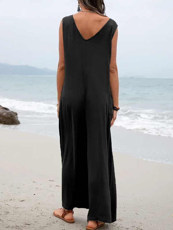 Women's Leisure Solid Knit Cotton Jumpsuit - Rokkaku 18 online shop