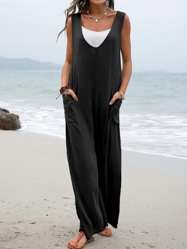 Women's Leisure Solid Knit Cotton Jumpsuit - Rokkaku 18 online shop