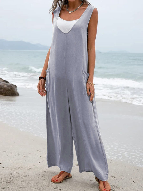 Women's Leisure Solid Knit Cotton Jumpsuit - Rokkaku 18 online shop