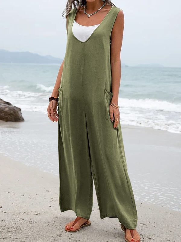 Women's Leisure Solid Knit Cotton Jumpsuit - Rokkaku 18 online shop