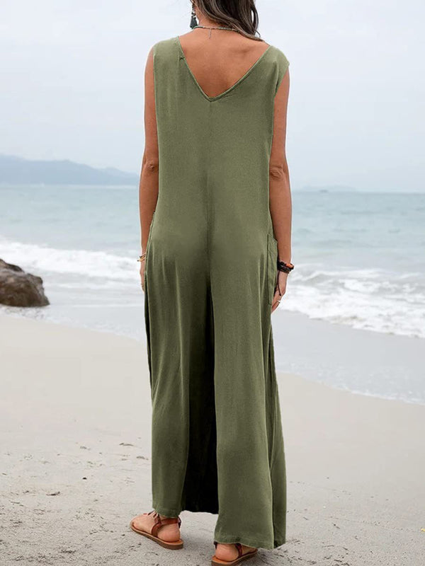 Women's Leisure Solid Knit Cotton Jumpsuit - Rokkaku 18 online shop