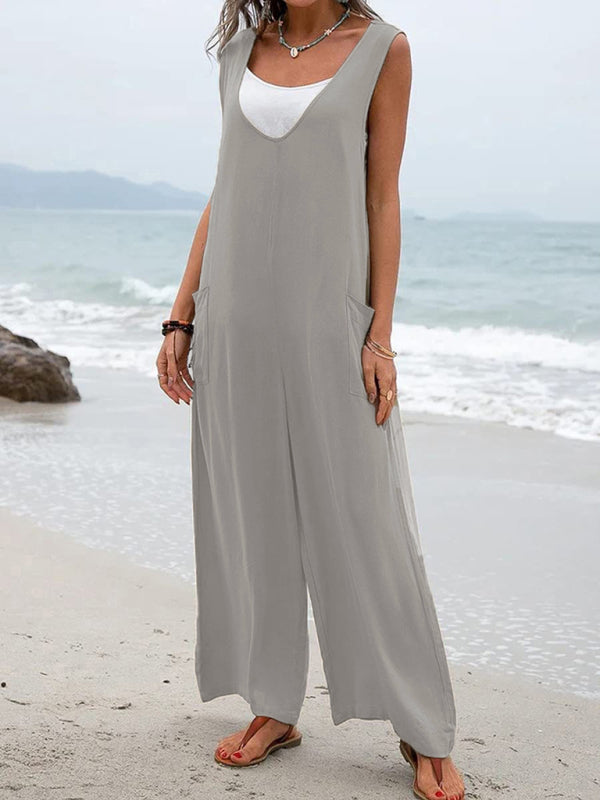 Women's Leisure Solid Knit Cotton Jumpsuit - Rokkaku 18 online shop