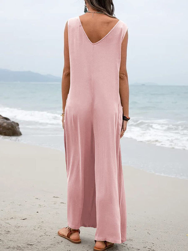 Women's Leisure Solid Knit Cotton Jumpsuit - Rokkaku 18 online shop