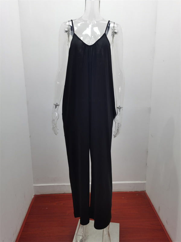 Trousers solid color side pocket loose casual suspender jumpsuit - Rokkaku 18 online shop