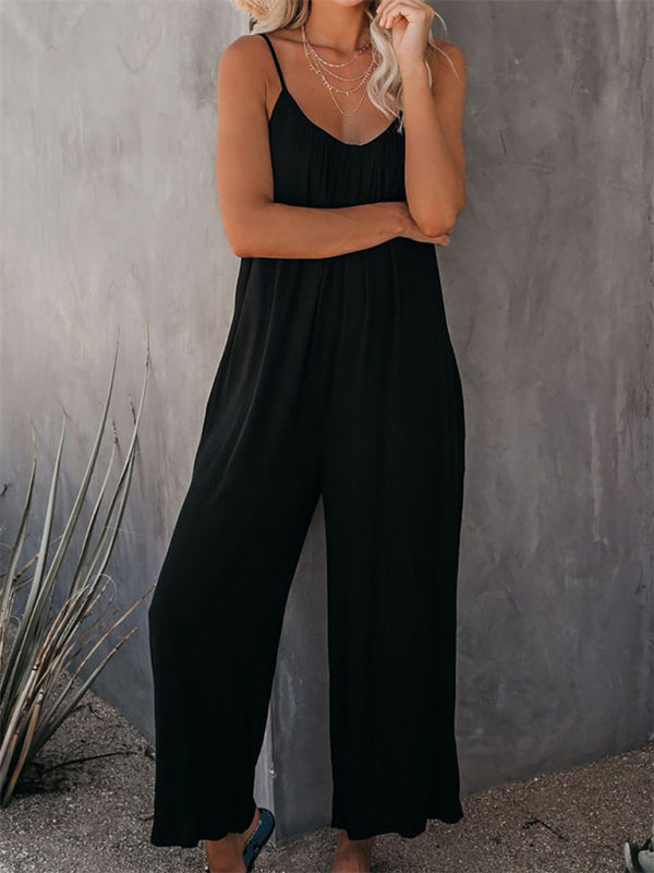 Trousers solid color side pocket loose casual suspender jumpsuit - Rokkaku 18 online shop