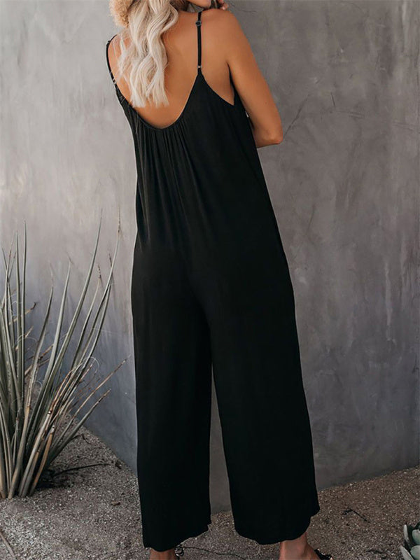 Trousers solid color side pocket loose casual suspender jumpsuit - Rokkaku 18 online shop