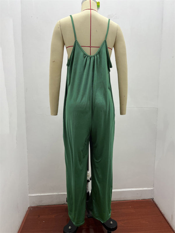 Trousers solid color side pocket loose casual suspender jumpsuit - Rokkaku 18 online shop