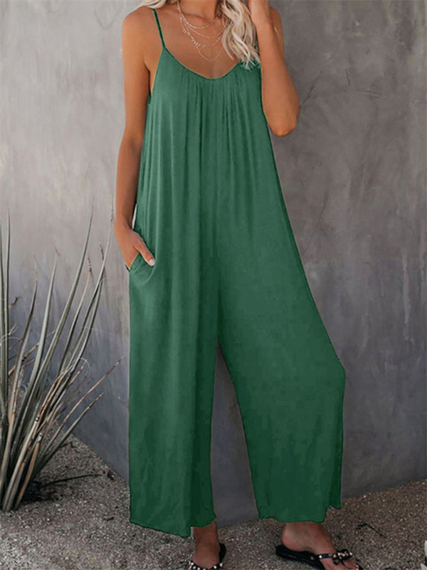 Trousers solid color side pocket loose casual suspender jumpsuit - Rokkaku 18 online shop