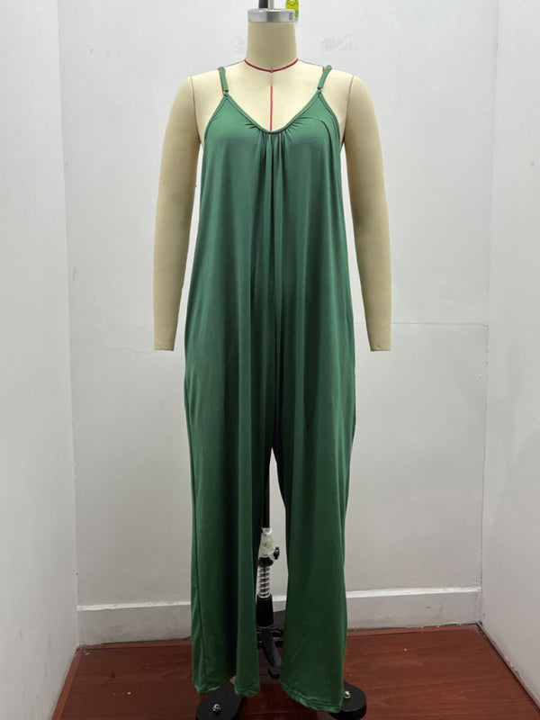 Trousers solid color side pocket loose casual suspender jumpsuit - Rokkaku 18 online shop