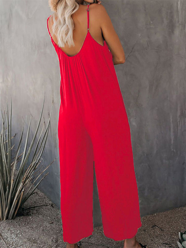 Trousers solid color side pocket loose casual suspender jumpsuit - Rokkaku 18 online shop