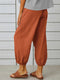 Loose high-waisted button-down cotton and linen cropped trousers wide-leg women's trousers