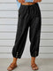 Loose high-waisted button-down cotton and linen cropped trousers wide-leg women's trousers