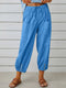 Loose high-waisted button-down cotton and linen cropped trousers wide-leg women's trousers