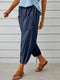 Loose high-waisted button-down cotton and linen cropped trousers wide-leg women's trousers