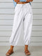 Loose high-waisted button-down cotton and linen cropped trousers wide-leg women's trousers