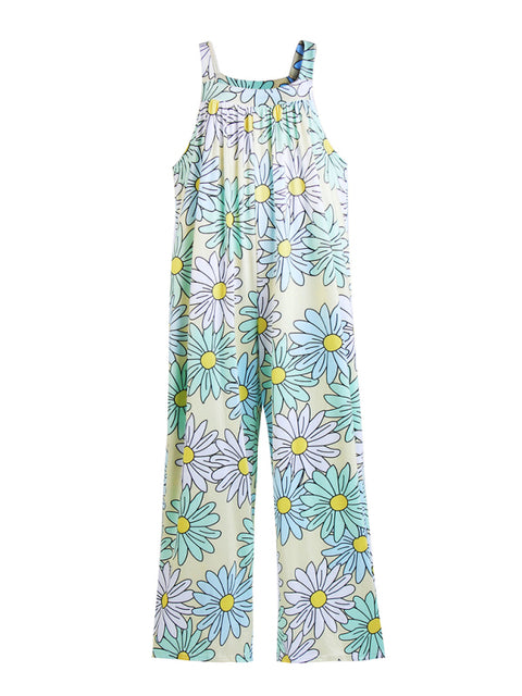 Women's Printed Square Neck Wide Suspenders Jumpsuit