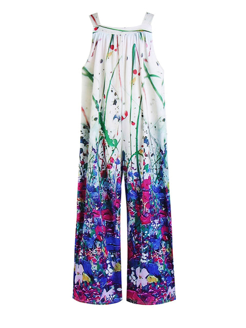 Women's Printed Square Neck Wide Suspenders Jumpsuit