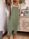 Wide-leg jumpsuit women's adjustable buckle cotton and linen pocket overalls