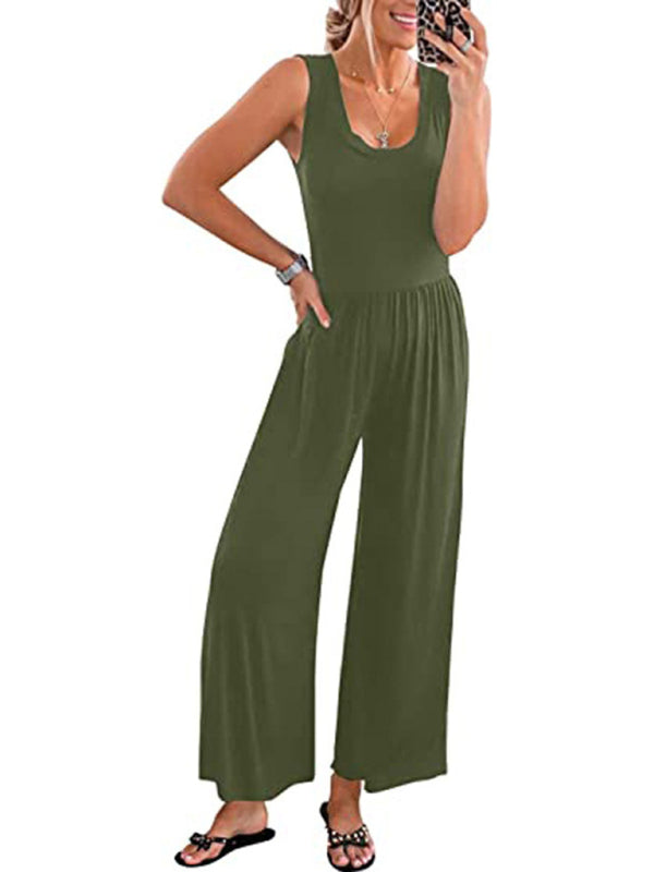Women's Solid Color Loose Sleeveless Jumpsuit - Rokkaku 18 online shop
