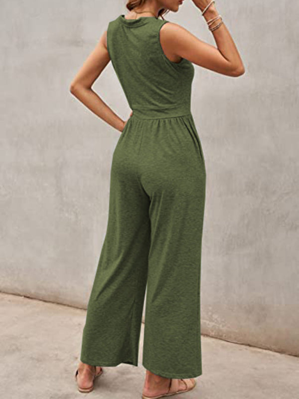 Women's Solid Color Loose Sleeveless Jumpsuit - Rokkaku 18 online shop