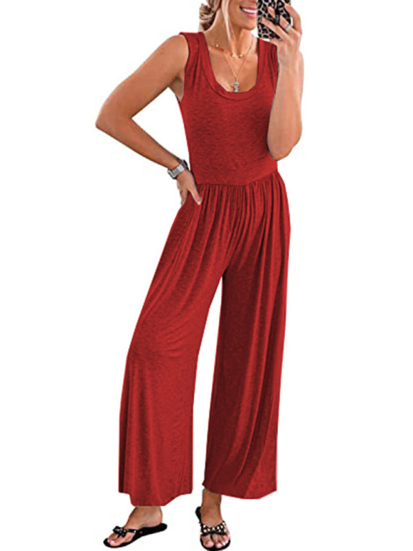 Women's Solid Color Loose Sleeveless Jumpsuit - Rokkaku 18 online shop