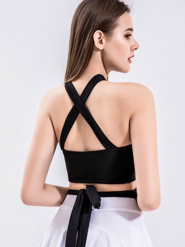Strap fitness vest sports cross beautiful back underwear with chest pad top - Rokkaku 18 online shop