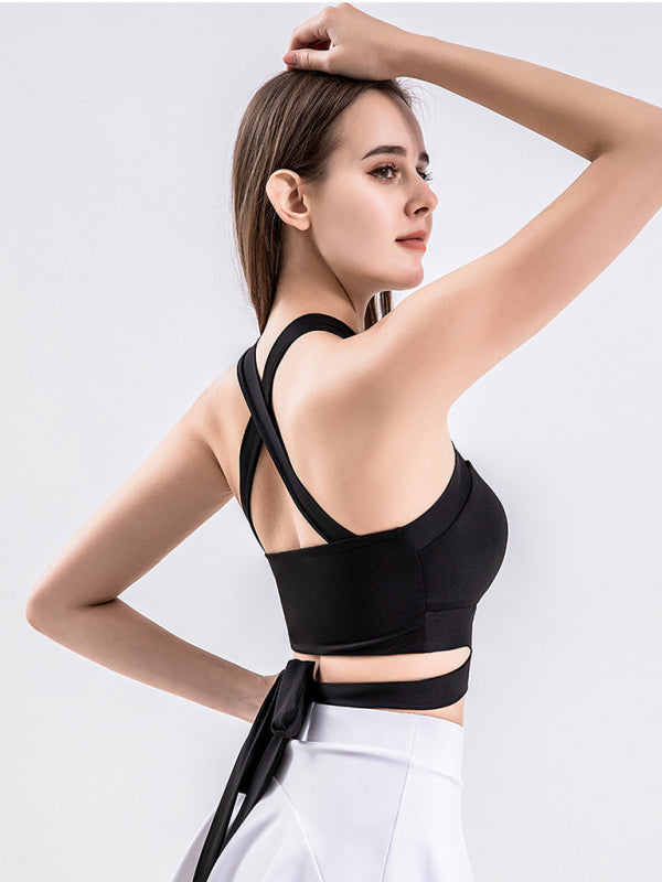 Strap fitness vest sports cross beautiful back underwear with chest pad top - Rokkaku 18 online shop