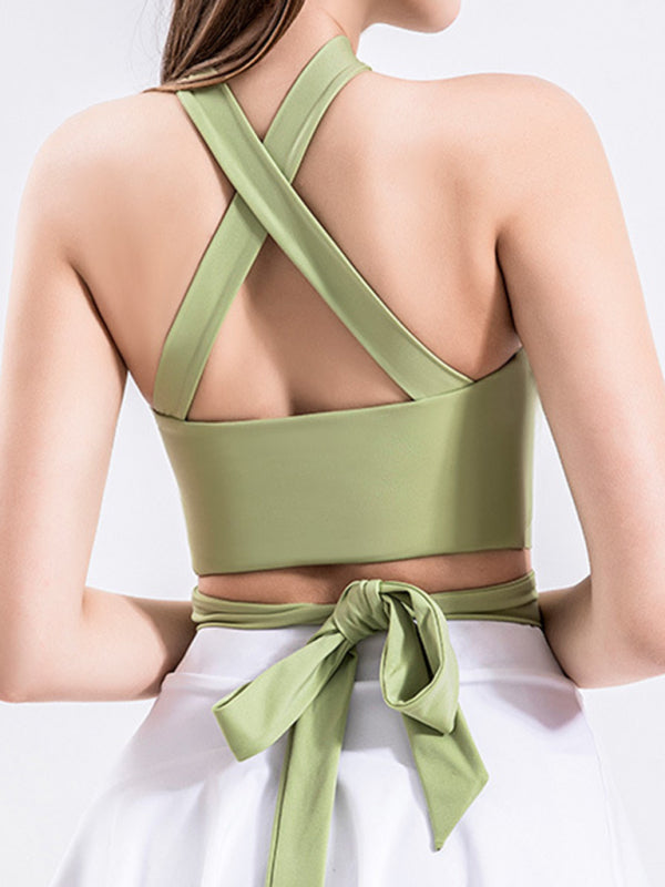 Strap fitness vest sports cross beautiful back underwear with chest pad top - Rokkaku 18 online shop