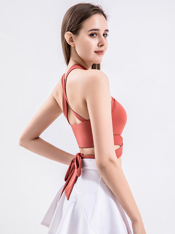 Strap fitness vest sports cross beautiful back underwear with chest pad top - Rokkaku 18 online shop