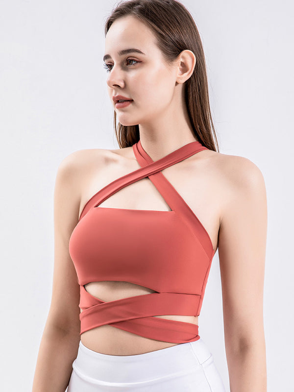 Strap fitness vest sports cross beautiful back underwear with chest pad top - Rokkaku 18 online shop