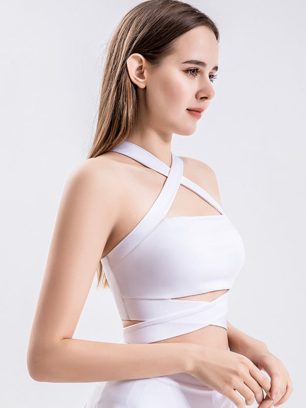Strap fitness vest sports cross beautiful back underwear with chest pad top - Rokkaku 18 online shop