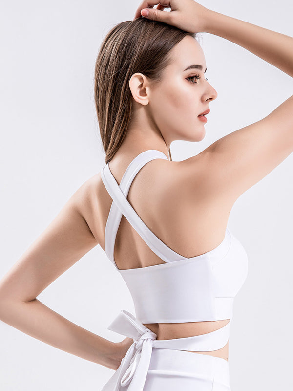 Strap fitness vest sports cross beautiful back underwear with chest pad top - Rokkaku 18 online shop