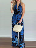 Women's Irregular Printed Halter Neck Jumpsuit - Rokkaku 18 online shop